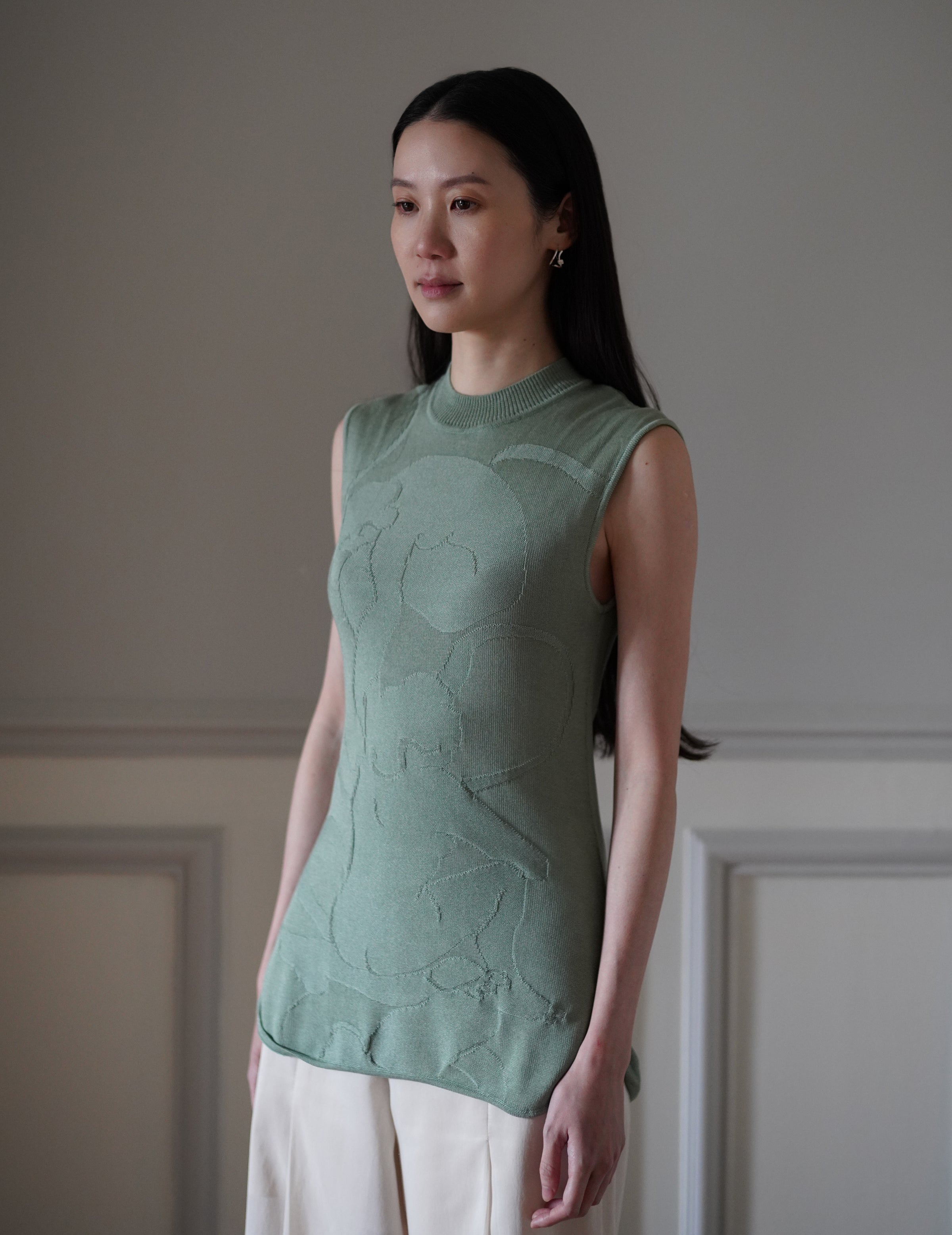 トップス 20ss mame kurogouchi knit tops green Mame Kurogouchi | Woman Figure Sleeveless Knitted Top・Lake Green