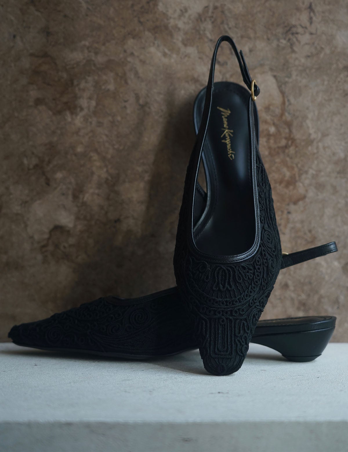 【Mame Kurogouchi】Cording Embroidery Sling Back Heels Mame Kurogouchi-Cording Embroidery Sling Back Heels - navy