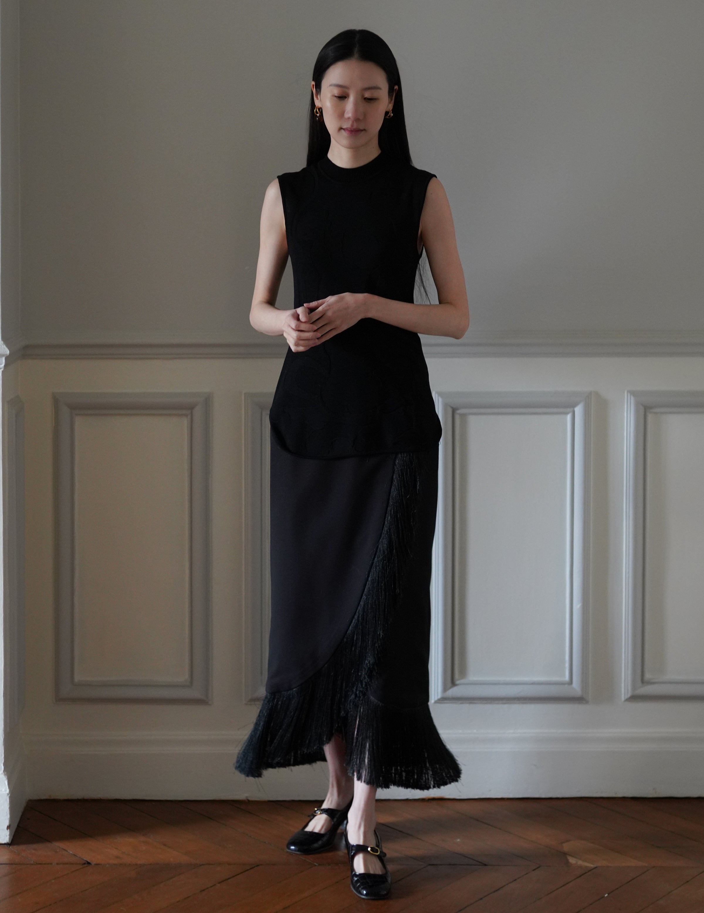 MAME KUROGOUCHI | Floral Jacquard Camisole Dress・Black