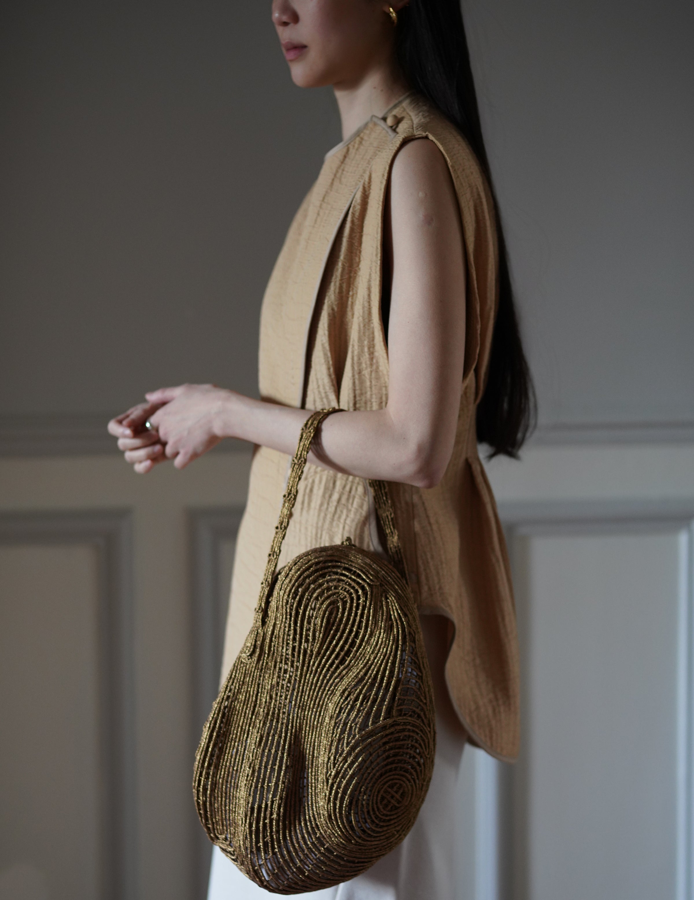 Mame Kurogouchi | Cording Embroidery Stone Round Shape Mini Bag