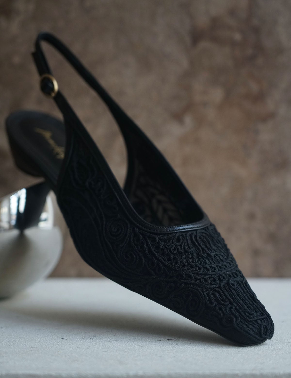 【Mame Kurogouchi】Cording Embroidery Sling Back Heels Cording Embroidery Sling Back Heels - black - Mame Kurogouchi