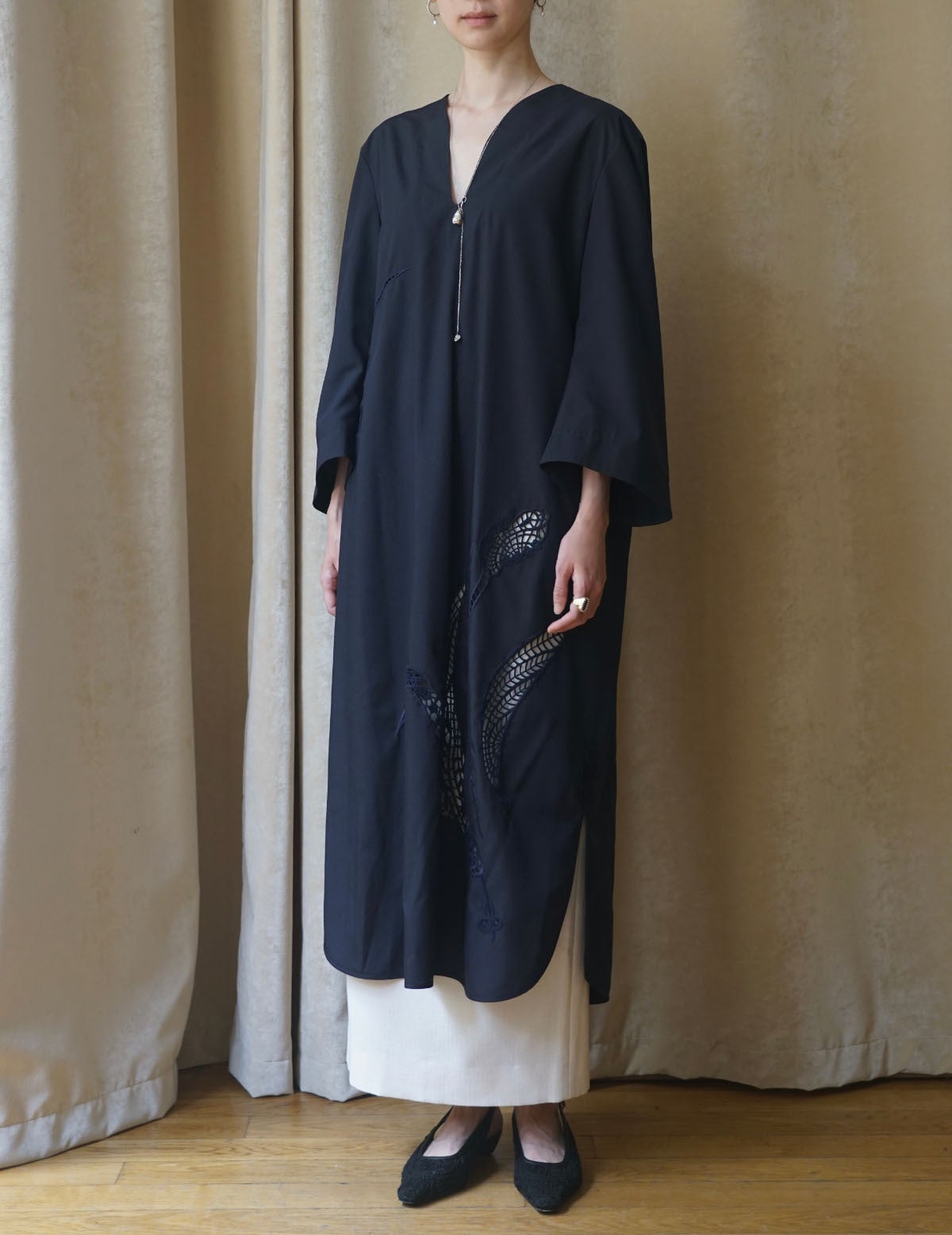 MAME Silk Cupra Floral Embroidery Dress 【公式通販】
